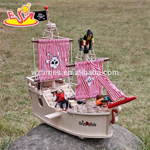 2018 wholesale baby wooden toy pirate ship new design kids wooden toy pirate ship best natural wooden toy pirate ship W03B061