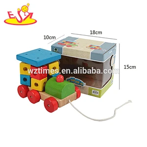 2018 venta al por mayor bebé bloque de madera tren divertido niños bloque de madera tren popular niños bloque de madera tren W05C072