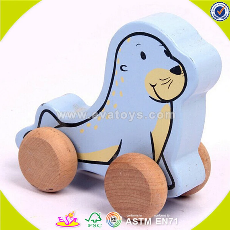 wholesale rhinoceros shape kids wooden drag toy, fashion toddler wooden drag toy, popular cute wooden drag toy W05B078
