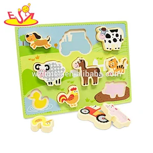 2018 Wholesale education toy wooden animals shape puzzle toys to build kids cognitive ability W14D053