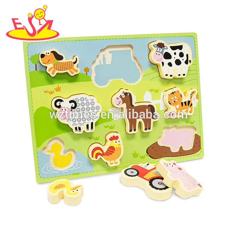 2018 Wholesale education toy wooden animals shape puzzle toys to build kids cognitive ability W14D053