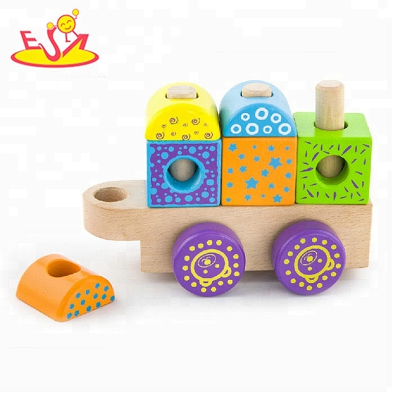 Wholesale funny assemble wooden blocks train toy for kids W05B059