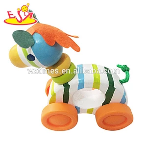 Wholesale high quality horse shape wooden pull mini cart toy bring fun to toddler W04A352