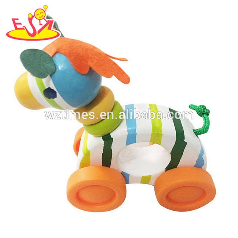 Wholesale high quality horse shape wooden pull mini cart toy bring fun to toddler W04A352