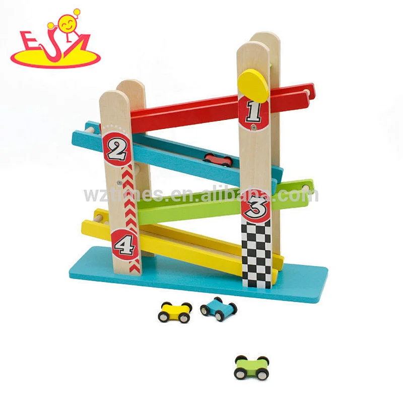 wholesale children wooden toy race car track sets with 4 cars W04E061