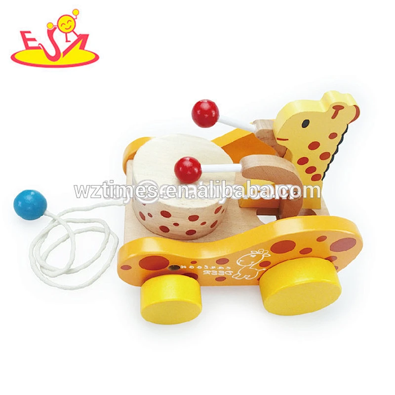 Wholesale new arrival wooden lovely animals shape kids pull train toy bring fun W05B064