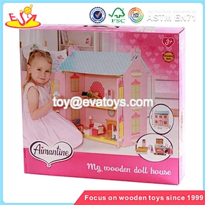 wholesale pink delicate kids wooden dollhouse beautiful children wooden chic dollhouse for sale W06A029