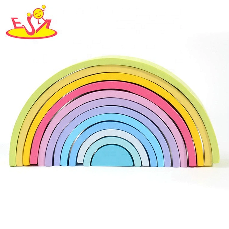 2019 High quality 6PCS educational wooden rainbow puzzle blocks for children W13D228