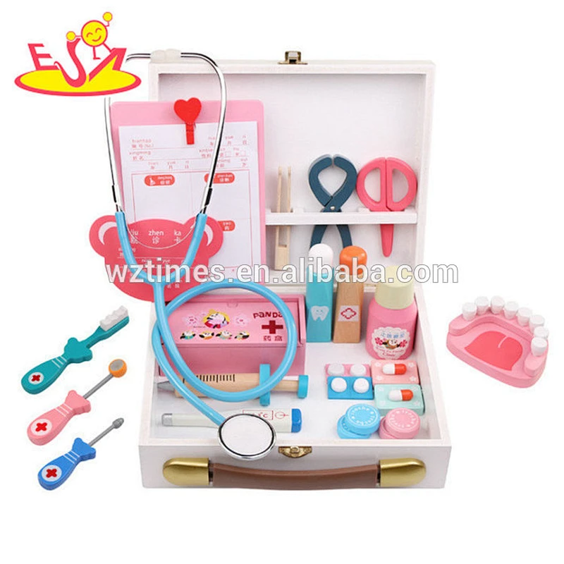 Wholesale professional hospital toy wooden 24 pcs toy stethoscope benefits to baby's EQ training W10D160