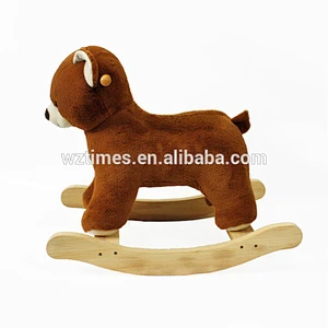 Wholesale cute indoor play toy wooden bear design plush rocking horse for baby W16D111