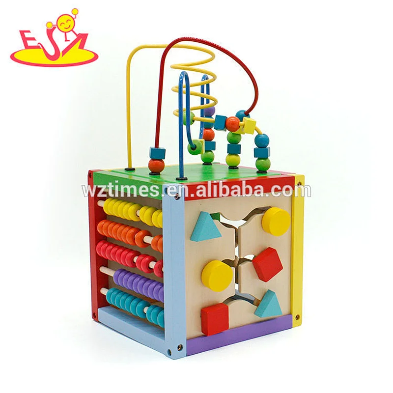 New hottest kids activity play wooden cube toy with beads W11B167
