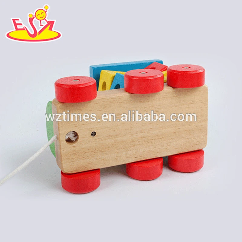 2018 venta al por mayor bebé bloque de madera tren divertido niños bloque de madera tren popular niños bloque de madera tren W05C072