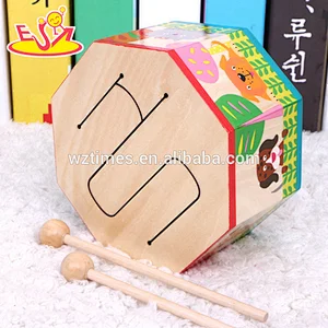 Wholesale unique creative music learning wooden children drum toy W07J041