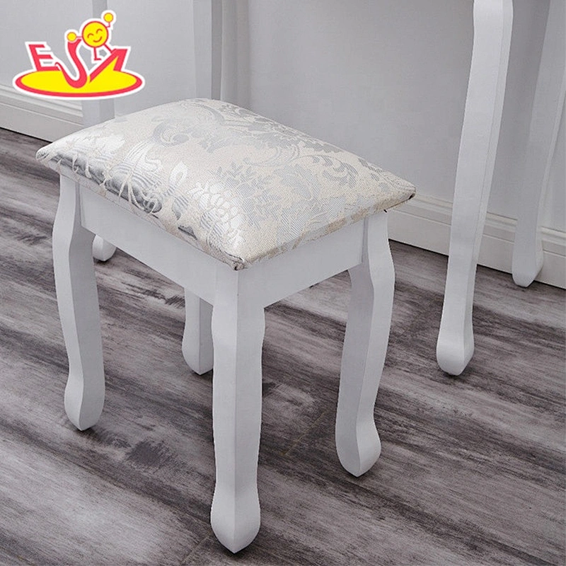 Simple white princess wooden dresser table with mirror W08H014