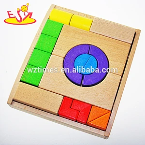 Wholesale colorful wooden building bricks toy funny multi shape wooden construct bricks toy W13A064