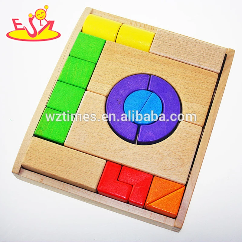 Wholesale colorful wooden building bricks toy funny multi shape wooden construct bricks toy W13A064