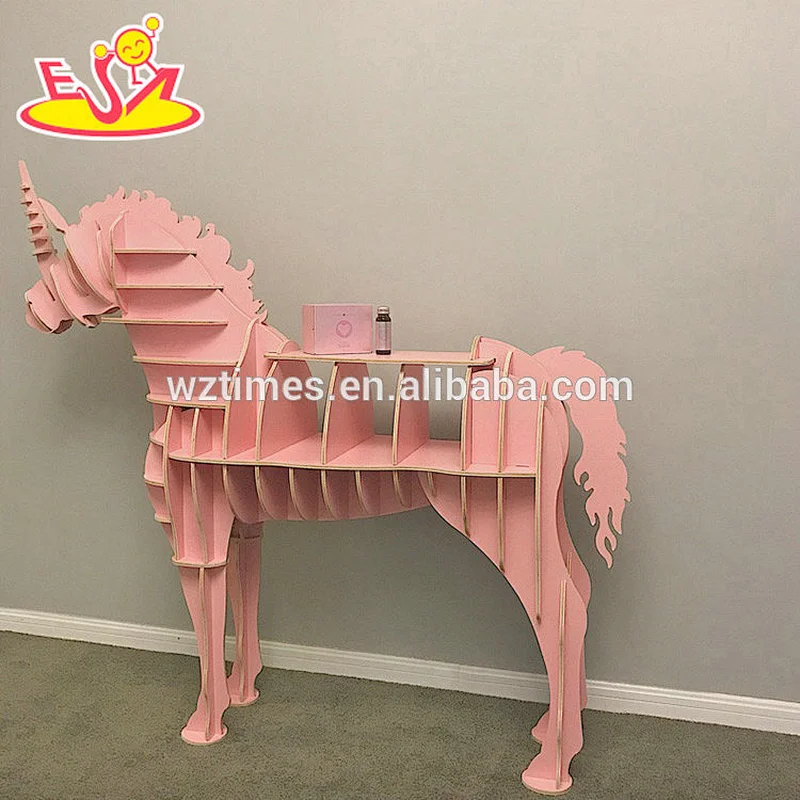 Wholesale most popular wooden pink unicorn shaped bookcase for sale as gift W08D077