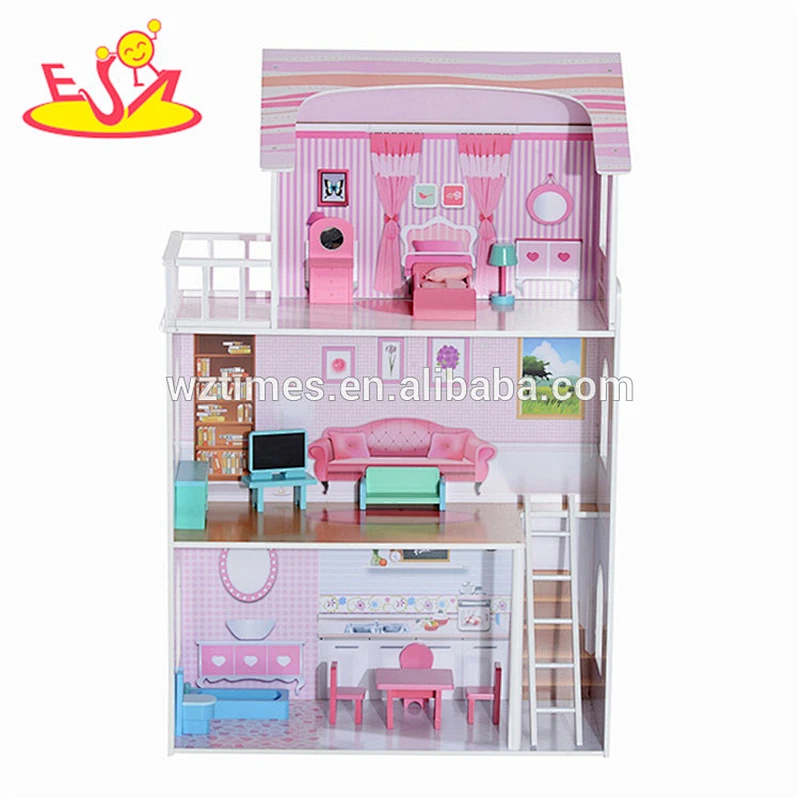 Wholesale best gift toddler wooden dollhouse toy diy pretend toddler wooden dollhouse toy W06A230