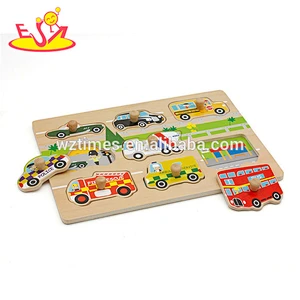 New hottest baby educational wooden car puzzle with knob W14M135