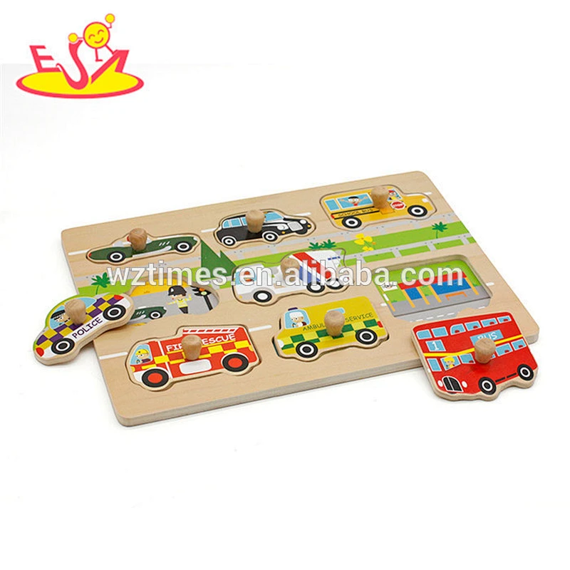 New hottest baby educational wooden car puzzle with knob W14M135