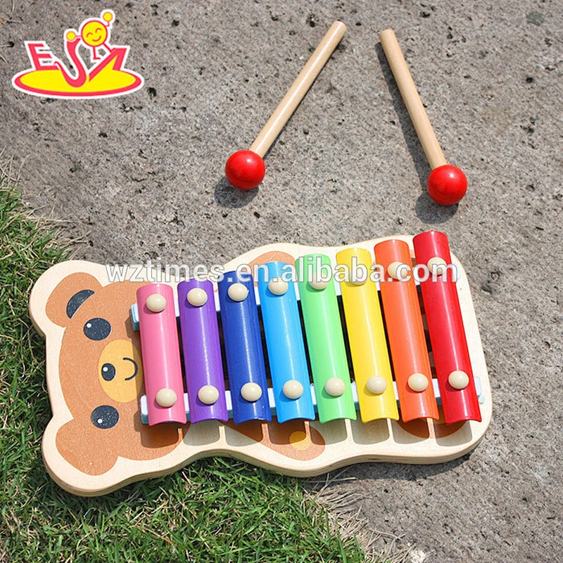 Wholesale colorful bear shape wooden xylophone sound toy 8 notes xylophone sound toy for baby W07C036