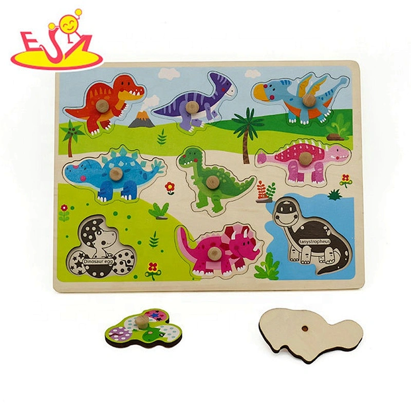 2019 New design children educational wooden dinosaur puzzle with knob W14M155