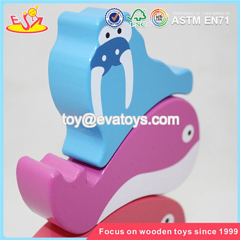 Wholesale cute wooden stacking fish blocks toy funny wooden stacking marine fish blocks toy W13D058