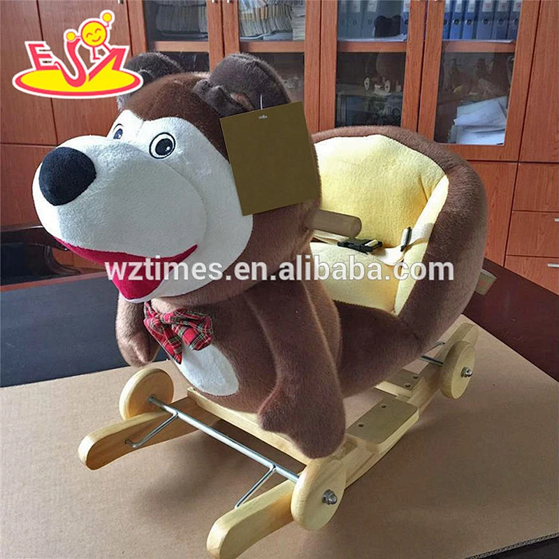2018 New design animal sound wooden rocking horse for 3 year old wholesale cheap wooden rocking horse for 3 year old W16D100