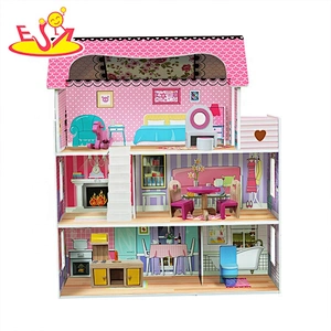 Best design pink wooden miniature dollhouse with 3 tiers W06A380B