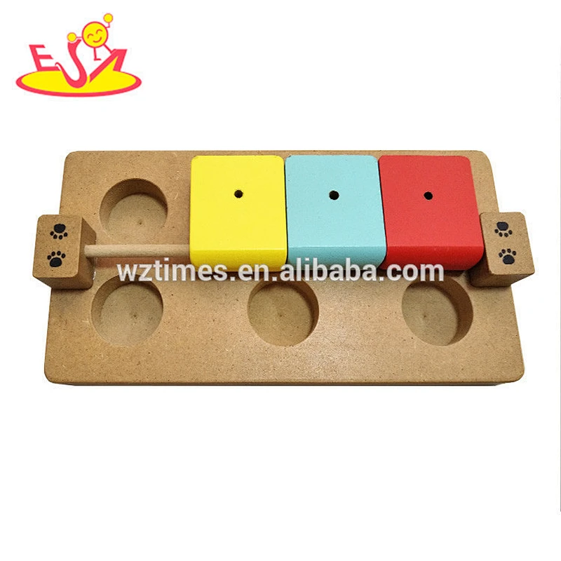 Wholesale interactive wooden pets feeder toy hide and seek wooden brain games pets feeder toy W06F042