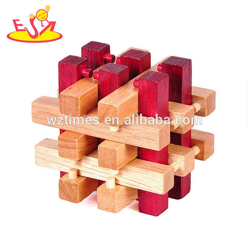 Wholesale vintage style wooden cube puzzle toy for skill training W11C041