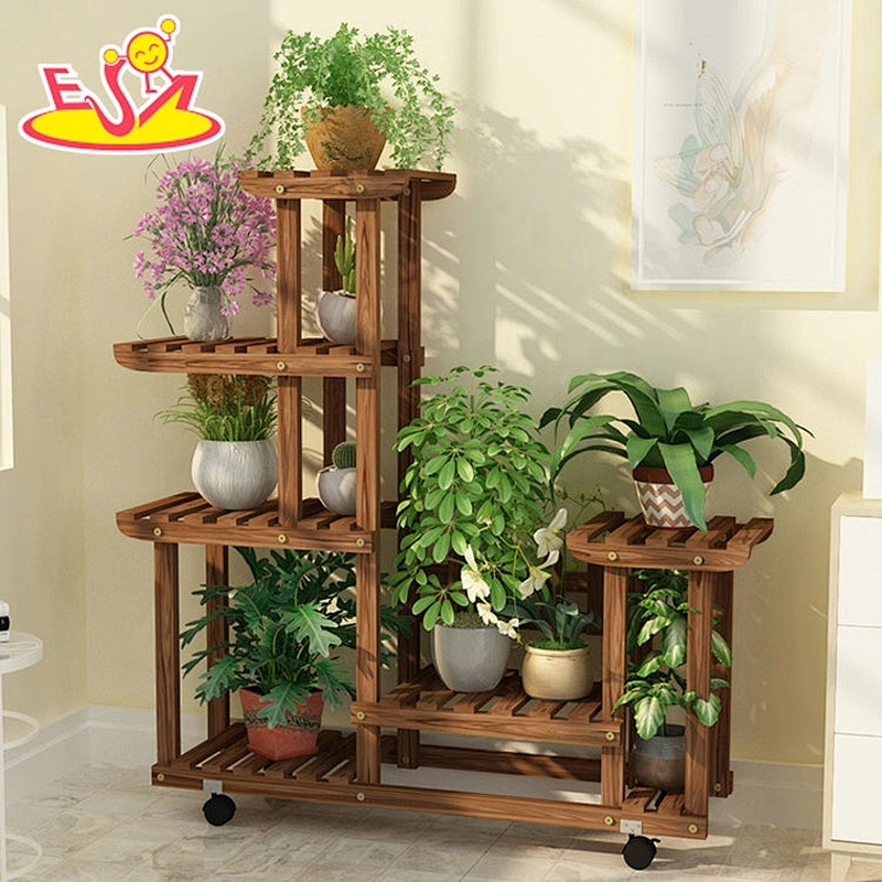 Best design wooden flower display shelf with wheels W08H119C