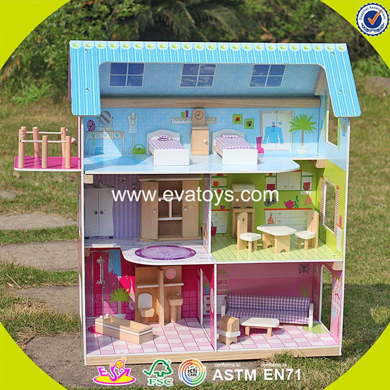 2018 New design pink wooden girls dollhouse top fashion wooden girls dollhouse best wooden girls dollhouse for sale W06A104