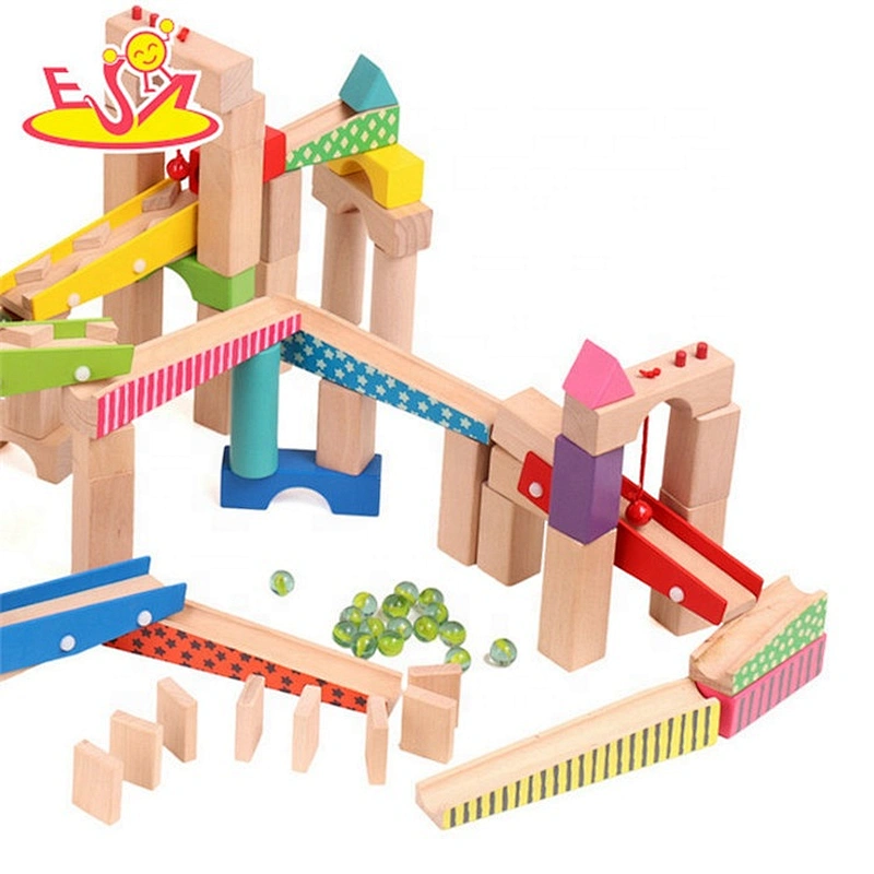 High quality educational construction wooden marble run toy for kids W04E087