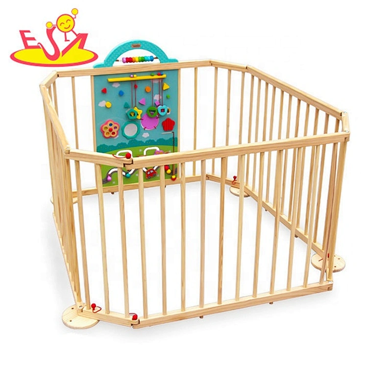 hot sale foldable wooden baby playpen with busy board W08E024