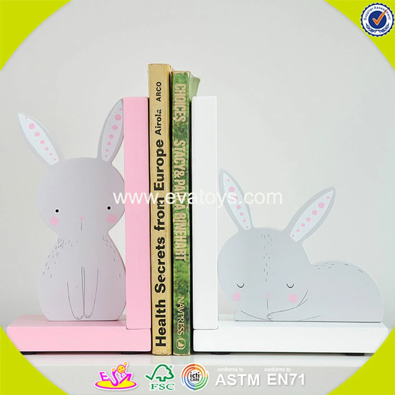 wholesale kids wooden pink rabbit book ends fashion children wooden pink rabbit book ends W08D050