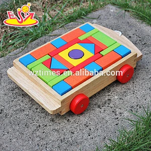 2018 wholesale baby wooden building block car funny kids wooden building block car W13C016