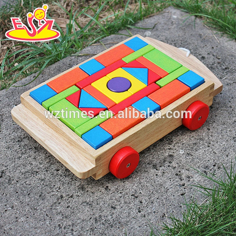 2018 wholesale baby wooden building block car funny kids wooden building block car W13C016