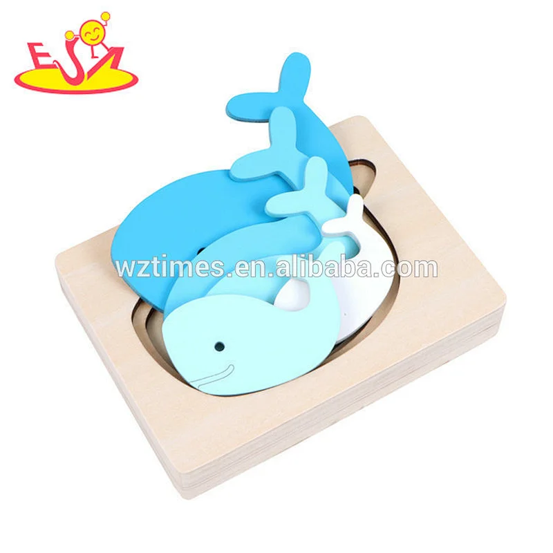 Los niños del juguete de madera natural educativo 3D rompecabezas de madera con forma de peces W14D029