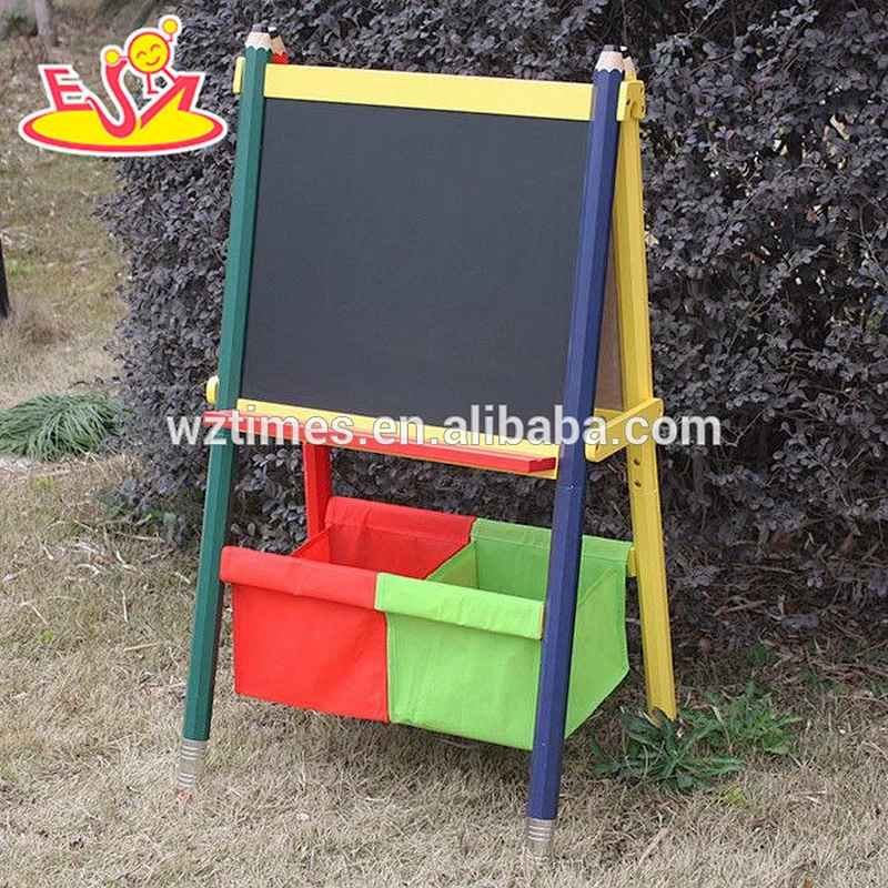 Wholesale best gift kids wooden easel with one side magnetic whiteboard and one side blackboard W12B047