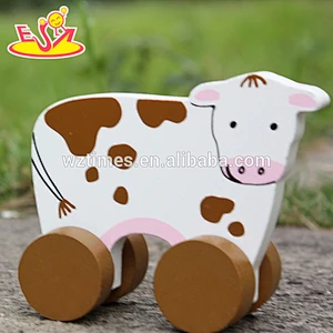 2018 New design baby wheels wooden cow toy best sale kids wooden cow toy wholesale cheap children wooden cow toy W04A322