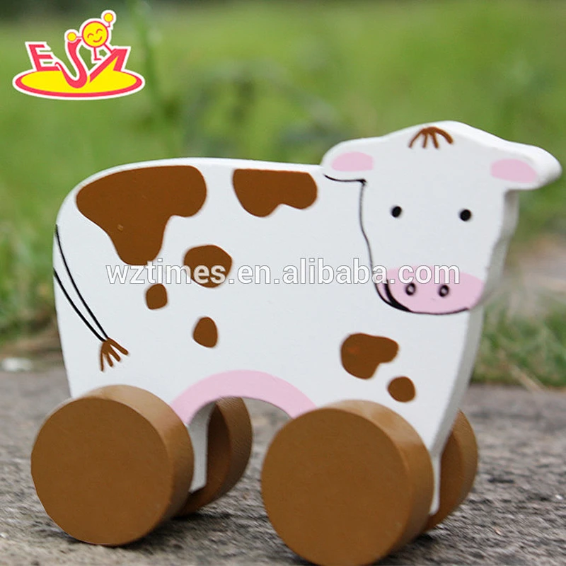 2018 New design baby wheels wooden cow toy best sale kids wooden cow toy wholesale cheap children wooden cow toy W04A322