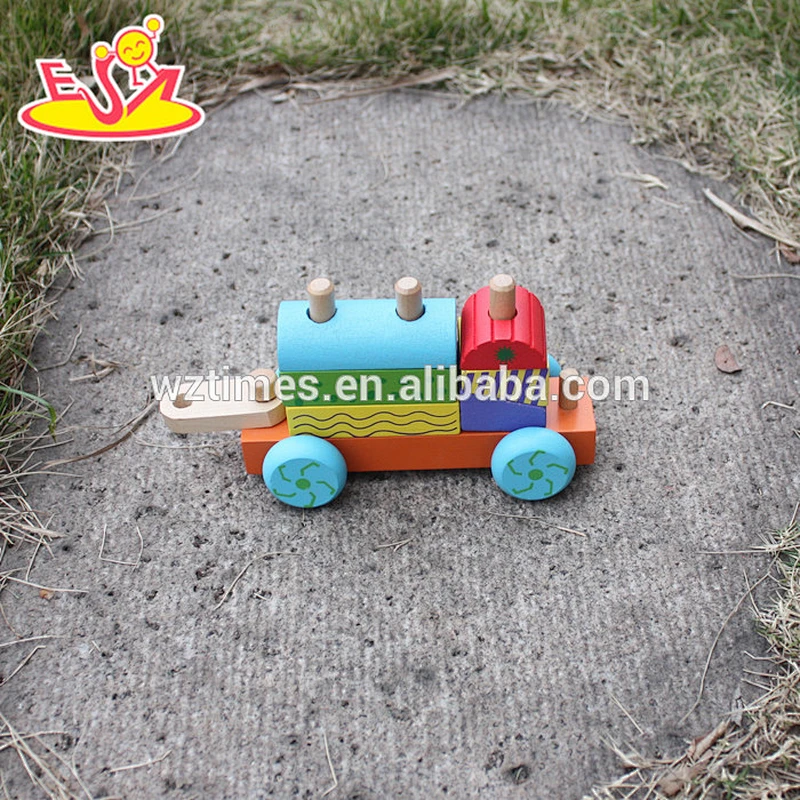 wholesale educational wooden kids train toy block set for sale W05C043