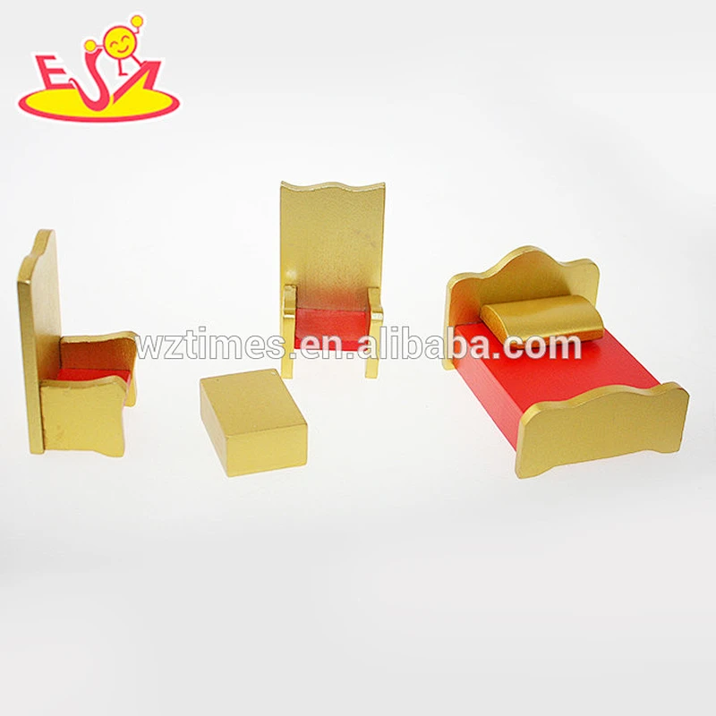 Wholesale luxury style red and gold color wooden dollhouse furnitures toy for baby W06B027