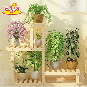 New arrival 4 layers natural wood plant pot display stands for wholesale W08H116B