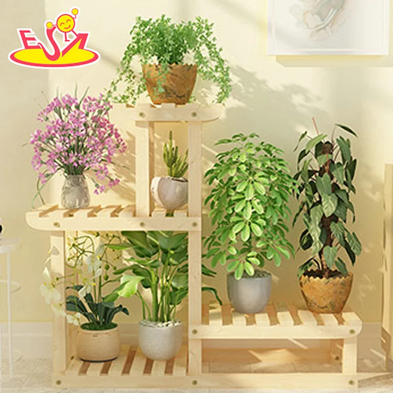 New arrival 4 layers natural wood plant pot display stands for wholesale W08H116B