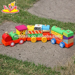 Wholesale colorful diy wooden pull blocks train toy for kids W05B087