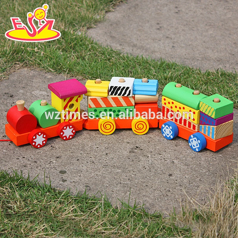 Wholesale colorful diy wooden pull blocks train toy for kids W05B087