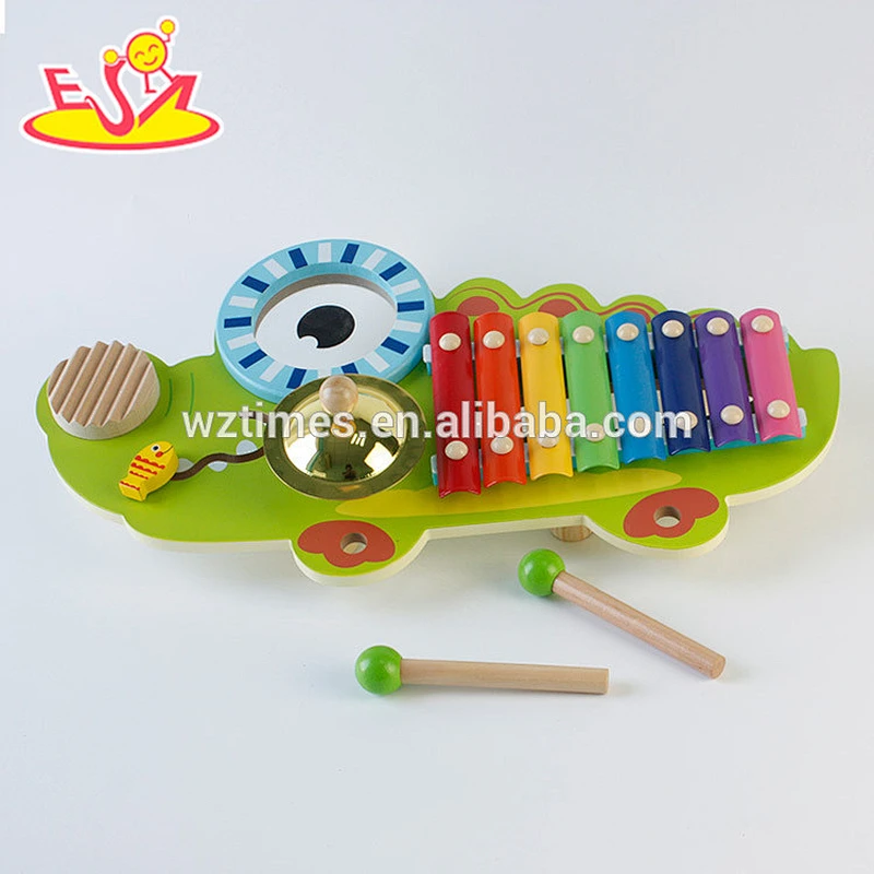 Wholesale best sale crocodile shaped green wooden xylophone musical set toy for children W07A093