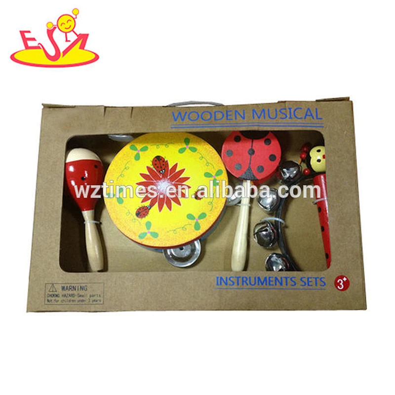 Wholesale top quality baby wooden musical set with hand drum sand ball and so on W07A027